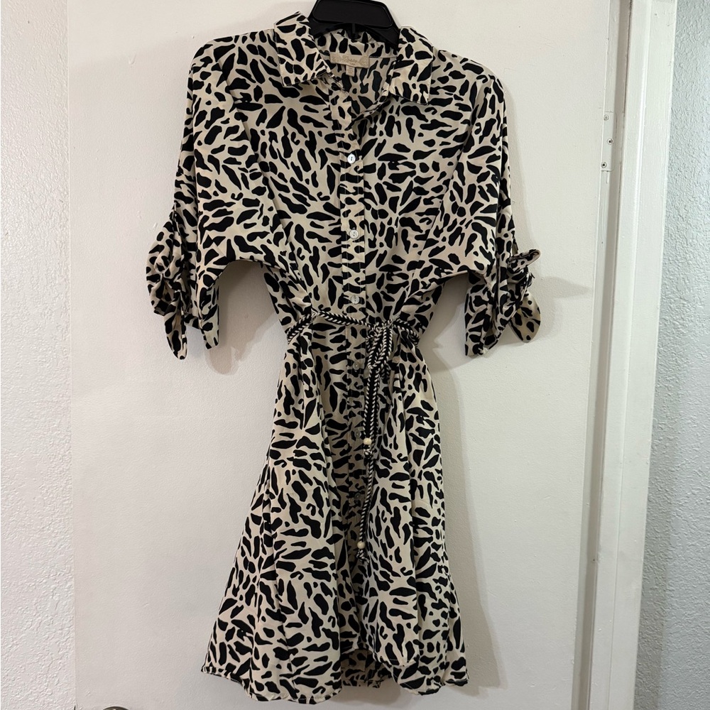 Indulge Black and Cream Patterned Long Sleeve Dress